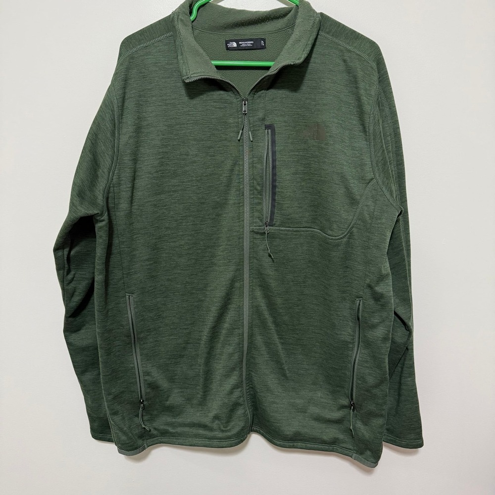 The North Face Mens XL Full Zip Fleece Jacket Green Heathered Midweight 721509